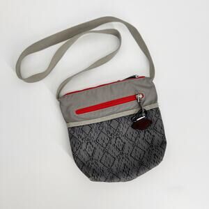 Merrell Crossbody Bag Small Gray Cotton Print Red Contrast Zip Top Lightweight